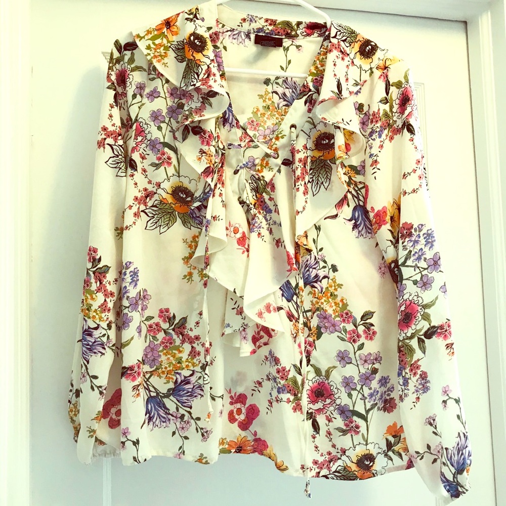 White floral peasant top